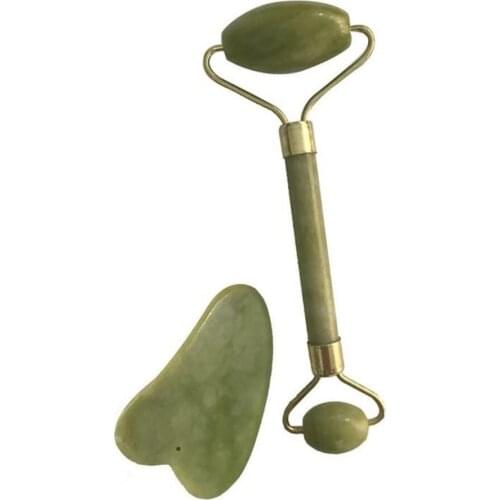 Jade Roller Massage Tool Set Natural Stone Face Massager Guasha Board Gua Sha Scraper Jade Roller Face Skin Care Tool