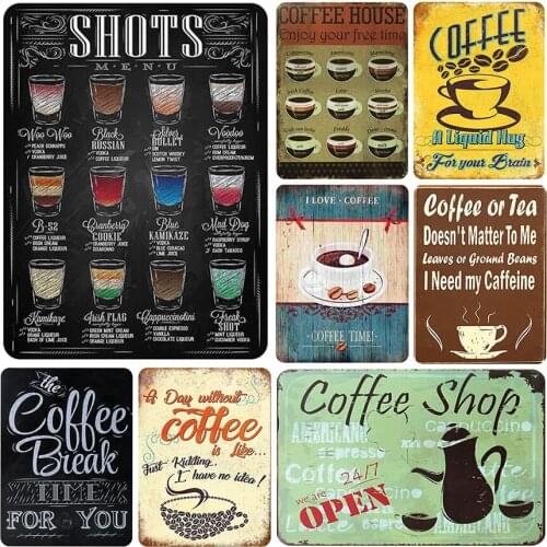 Coffee Shop Tin Signs Vintage Cafe Metal Plate Painting Retro Iron Picture Wall Decoration For Home Bar