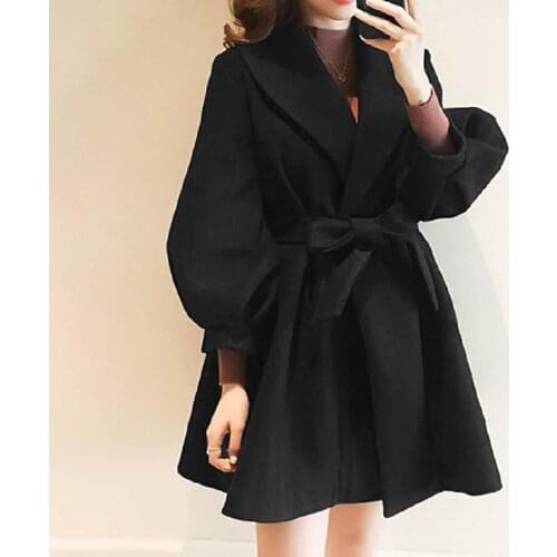 Autumn and Winter Wool Coat Fashion with Waist Wide Loose Jacket Solid Color Puff Sleeve Jacket Korean Chic Cardigan S-5XL