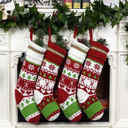 Christmas Stockings Extra Long Stripe Snowflake Knitted Christmas Socks Gift Bag Holiday Christmas Decorations for Home Office