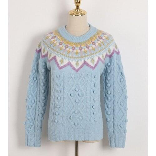 Knit Sweaters Women Pullover Sweater Top Blue Long Sleeve Casual Sweater