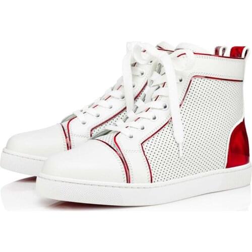 SHOOEGLE White Leather Handmade Men Shoes Autumn Lace Up Breathable Mens Casual Shoes High Top Flats Mens Sneakers