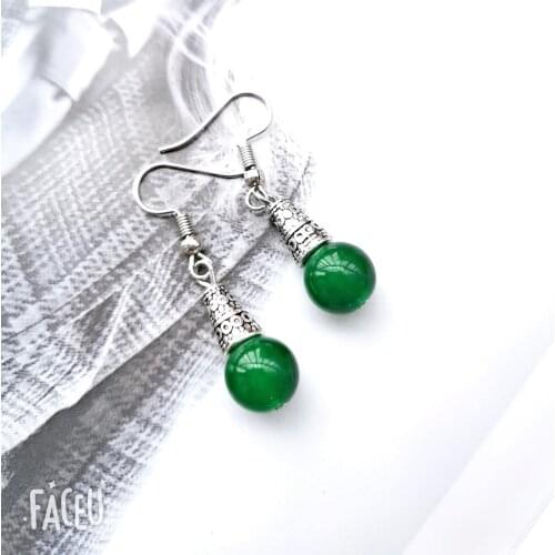 QiLuxy Vintage Silver Color Natural Stone Green Beads Drop Earrings for Women Fashion Bohe Earrings Female Jewelry Gifts
