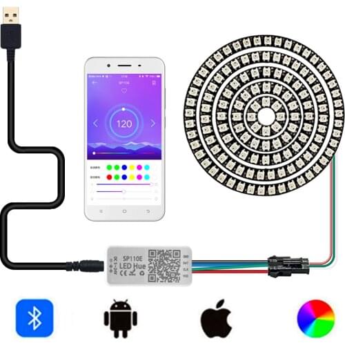 WS2812 LED Ring individually Addressable Pixel 5050 RGB WS2812B IC Bult-in Led Module With SP110E Bluetooth USB Controller DC5V