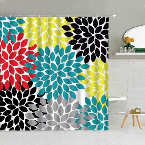 Colored Floral Print Shower Curtain Dahlia Mandala Flower Geometric Pattern Waterproof Fabric Bathroom Decor Curtains With Hooks