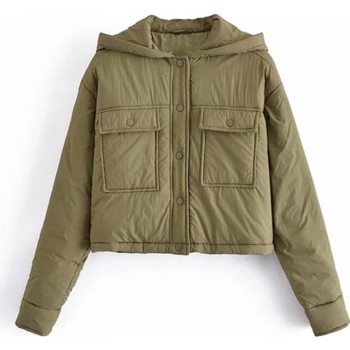 2021 Women Fashion With Pockets Single Breasted Solid Cropped Jacket Long Sleeves Hooded Collar Vintage Female Coat Chic tops