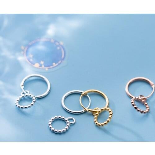 MloveAcc 100% Real 925 Sterling Silver Minimalism Circle Beads Round Hoop Earring Buckle Fashion Jewelry for Women Party Gift