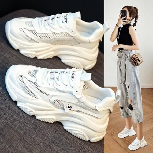Old Shoes Womens Shoes 2021 New Summer Breathable Thin Section Fashion Thick-soled Casual Sports White Shoes Wedges Shoes