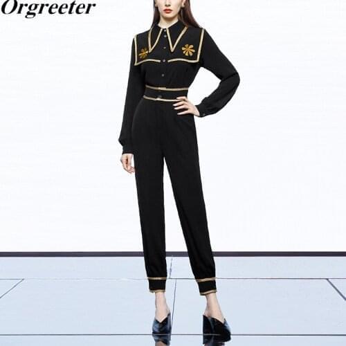 High Quality Embroidery Two piece Shirt Pants Sets Women Fall New Lapel Braided trim Long Sleeve Blouse Top Trousers Sets Outfit