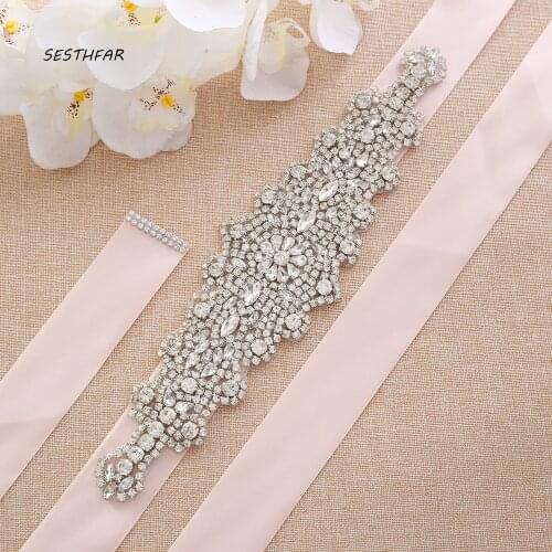 SESTHFAR Hand Beaded Crystal Belt Wedding Belt Elegant Bridal Rhinestones Belt For Wedding Evening Dress