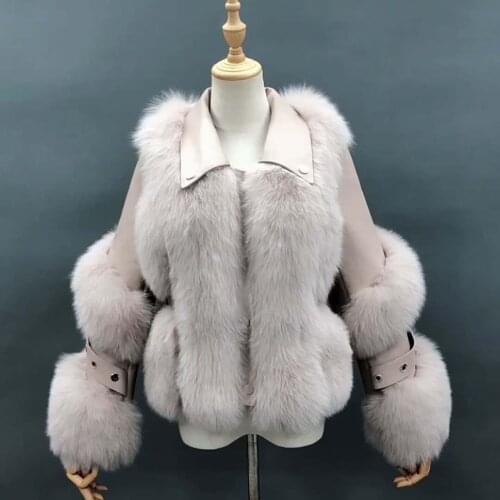 Leather Lapel Female Overcoat Winter High Quality Women Coat Slash Pocket Fox Fur Coat Custom Made Xxxxxl