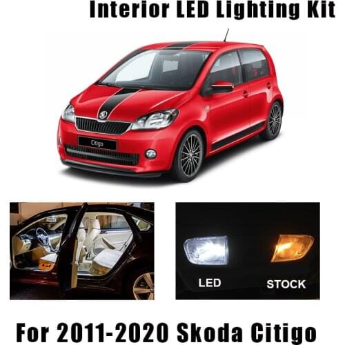10pcs White Canbus Interior LED Dome Map Reading Trunk Light Kit For Skoda Citigo 2011-2020 Vehicle Bulb No Error Auto Lamp