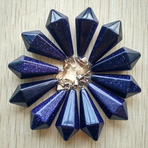 2018 fahsion Hot Sale good quality blue sand stone Hexagonal pyramid Charms pendants for jewelry making 12Pcs/lot Wholesale Free