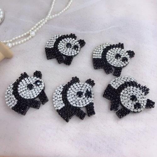 3 Pieces Black White Panda Patches Handmade Rhineston Beaded Patches Sew On Clothes Applique Bag Hat Accessories Cute Patch
