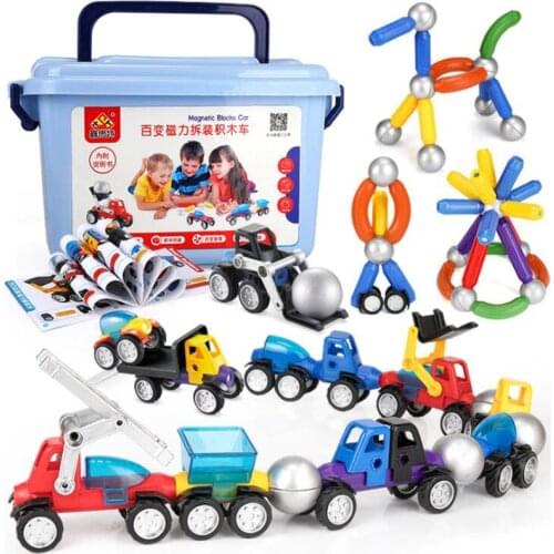 3D Magnetic Blocks Car Toys Magnet Sticks Metal Balls Magnetic Designer Constructor Set Vehicle Toys Magnetic building blocks