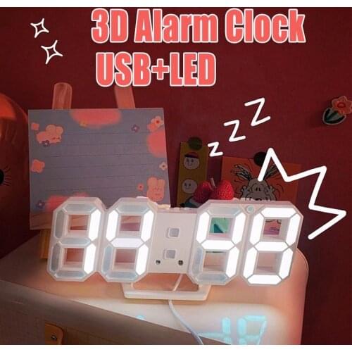 3D Wall Clock LED USB Digital Alarm Clock Modern Nightlight Table Clock Living Room Decoration Electronic Wall Watch