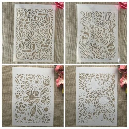 4Pcs A4 29cm Flower Candy Texture DIY Layering Stencils Wall Painting Scrapbook Coloring Embossing Album Decorative Template