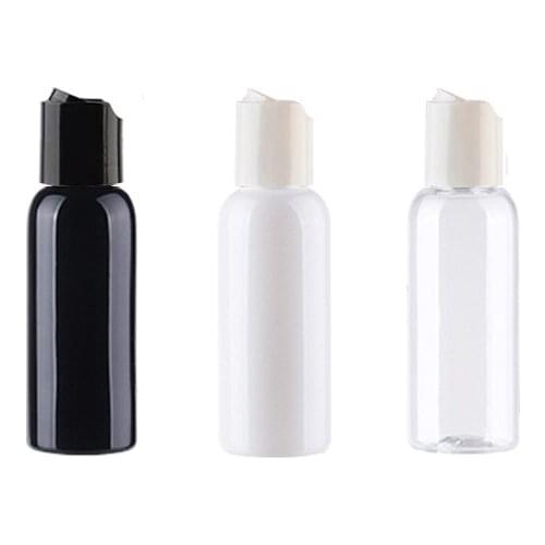 50pcs 30ml empty black PET cosmetic bottles container with press cap 1OZ mini plastic bottles with black disc top cap