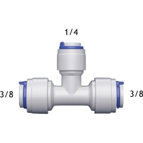 3/8" - 1/4" - 3/8" OD Tube Tee Type PE Pipe Fitting Hose Plastic Quick Connector Aquarium RO Water Filter Reverse Osmosis System