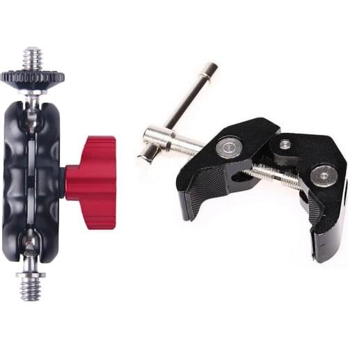71mm/75mm Dual 1/4inch Ballhead Mount w Adjustable Magic Arm Super Clamp for DSLR Camera Motorcycle Car Bike Phone Holder Clip