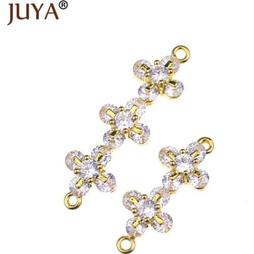 Accessories Charm Connectors For Jewelry Making Luxury Zircon Crystal Flowers Pendant Connector Findings DIY Bracelets Necklaces