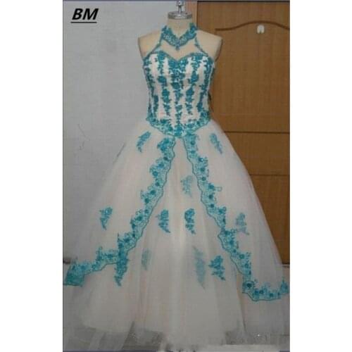 BM Halter Tulle Quinceanera Dresses Ball Gown Bead Appliques Sweet 16 Dress Prom Party Gown Debutante Vestidos De 15 Anos BM337