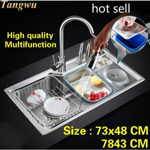 Free shipping Standard fashion kitchen sink food grade stainless steel double groove fittings complete hot sell 73x48/78x43 CM