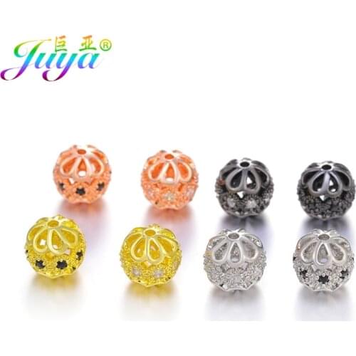 Juya DIY Craft Charm Beads Jewelry Making Spacer Beads Accessories Cubic Zirconia Hollow Small Hole Flower Cap Beads Supplies