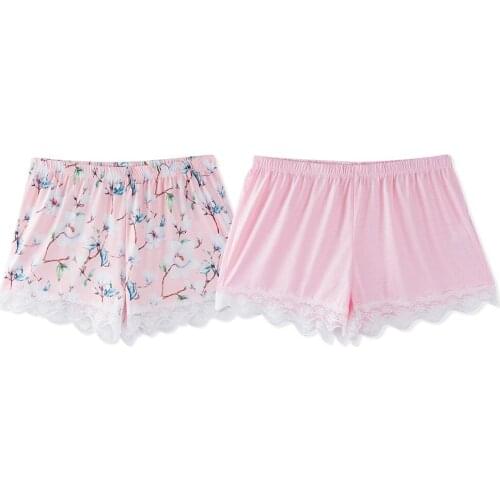 Neatie kiddie Women Print Two Pieces Summer Night Sleepwear Shorts Elastic Waist Lace Patchwork Female Sleep Bottoms
