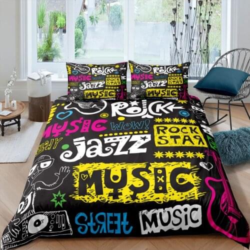 Home Living Luxury 3D Rock Music Bedding Set Comfortable Duvet Cover Set Kids Bedding Set Queen and King EU/US/AU/UK Size