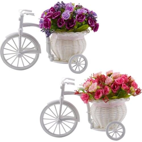 Idyllic Home Furnishings Simulation Flower And Flower Car Suit, Bicycle Knitted Flower Basket, Fake Flower Diamond Rose