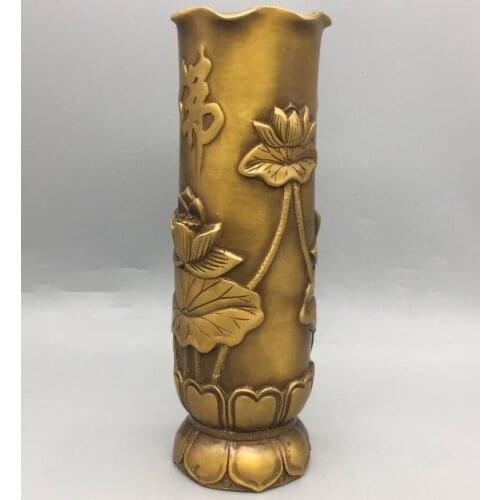China brass lotus Buddha word insert incense cylinder crafts statue