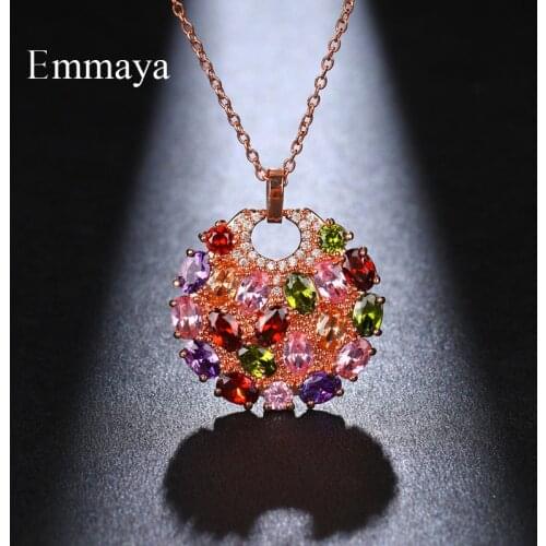 Emmaya Classic Round Shape Rose Gold Charming Bracelet For Women Ingenious Pendant With Colorful Zirconia Party Adorable Gift