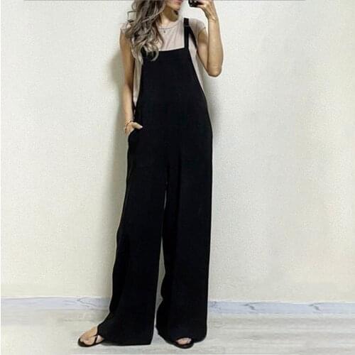 One Piece Jumpsuit For Women Summer Black Trousers Japanese Plain Camisole Ladies Fashion Loose All-in-one Wild Leg Piece Pants