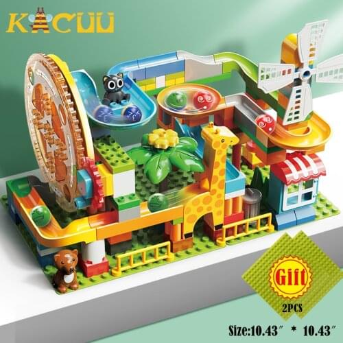 Big Size New Turntable Marble Run Building Blocks Big Particle Funnel Slide Blocks Construction Bricks Toys For Child