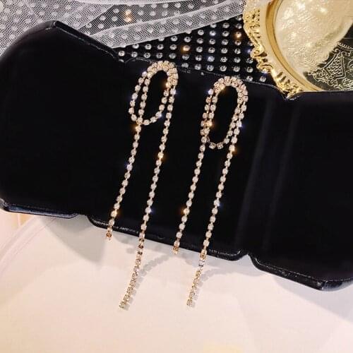 Korean version of the new temperament long rhinestone tassel earrings simple trend super fairy long wild net red earrings earrin