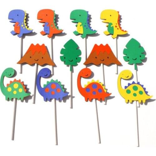 Lovely dinosaur Volcano themed Cupcake Toppers wedding Birthday baby shower Party treat food picks photo booth props