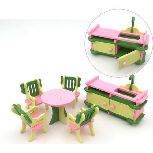 Dollhouse wooden miniature furniture sets for dolls house mini colorful furniture girls pretend play toy children gifts