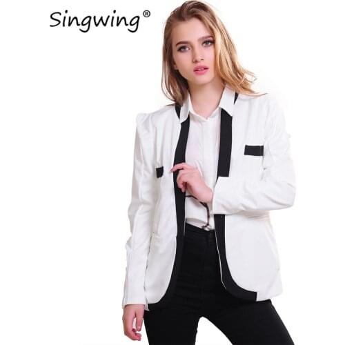 Singwing Autumn Women Open Stitch Coat Long Sleeve V-neck Women Jackets Casual style white and black color Coats