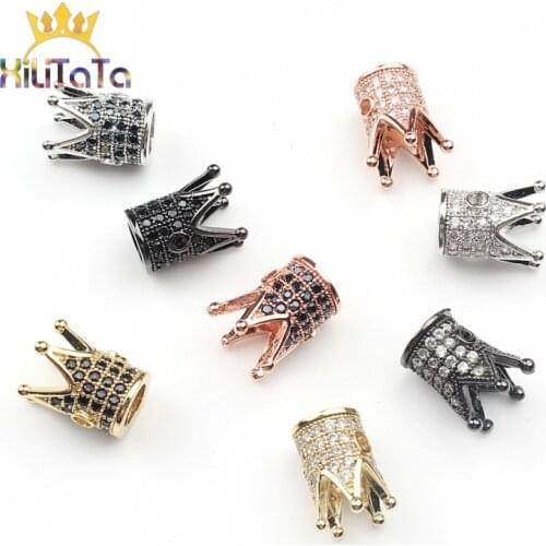 Metal Brass Micro Pave Crystal CZ Crown Shape Loose Spacer Beads For Jewelry Making DIY Bracelet Necklace Accessories