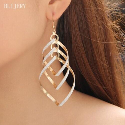 BLIJERY Trendy Women Punk Jewelry Metal Hollow Leaf Long Dangle Earrings Big Statement Drop Earrings Femme Brincos