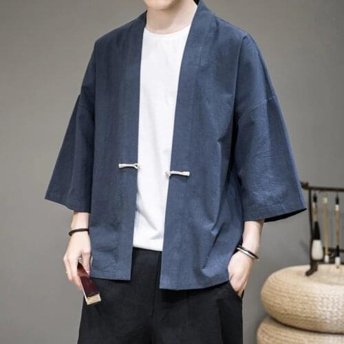 Men Cotton Linen Jacket China Style Kongfu Coat Male Loose Kimono Cardigan Overcoat Open Stitch Coat Male Windbreaker 5XL