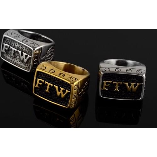 Mens Punk Stainless Steel Letter Ring Fashion Personality Trend FTM Jewelry Biker Accessories Boyfriend Gift Wholesale