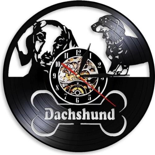 Dachshund Vinyl Record Wall Clock Unique Silent 3D Quartz Sausage Dog Wall Art Hanging Watch Pet Animals Dog Lover Home Decor