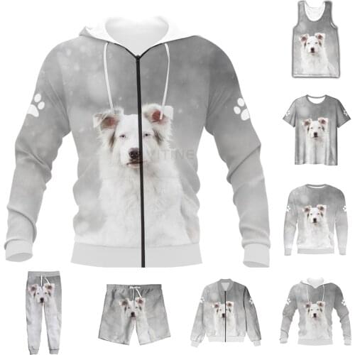 New Funny 3D Full Print Animal Berger Blanc Suisse T-shirt/Sweatshirt/Zip Hoodies/Thin Jacket/Pants Four Seasons Casual Suit V46