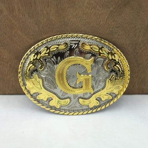 BuckleClub wholesale western flower letter G cowboy belt buckle FP-03702-G gold with silver FINISH 4cm width loop