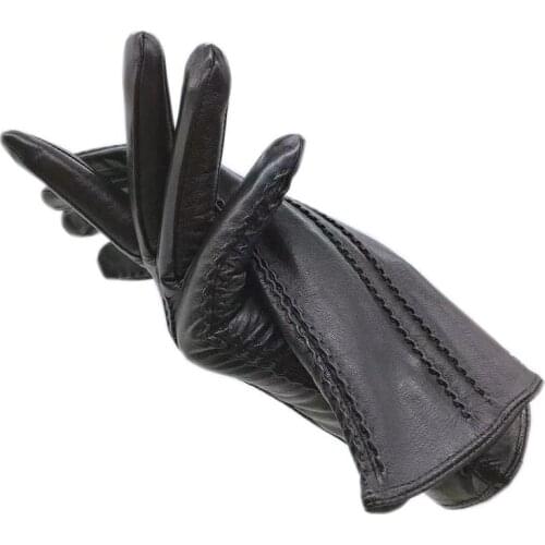 Gloves Winter Ladies Wrist Fashion Leather Gloves New Goatskin Black Warm Free Shipping Driving Leather Fleece Lining 2020-00055