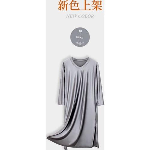 DROZENO Womens solid color Dress silky color long skirt, loose home service one-piece pajamas, V-neck long nightdress
