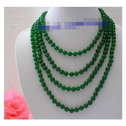 Popular long 100" 8mm round green crude beads necklace