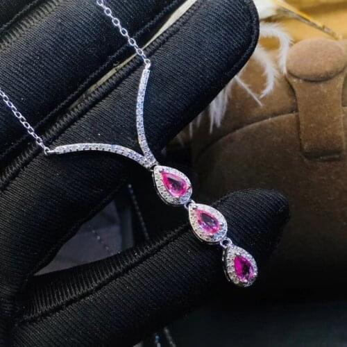 Natural and Real Pink Sapphire necklace pendant Free shipping 925 sterling silver Fashion Sapphire Pendant